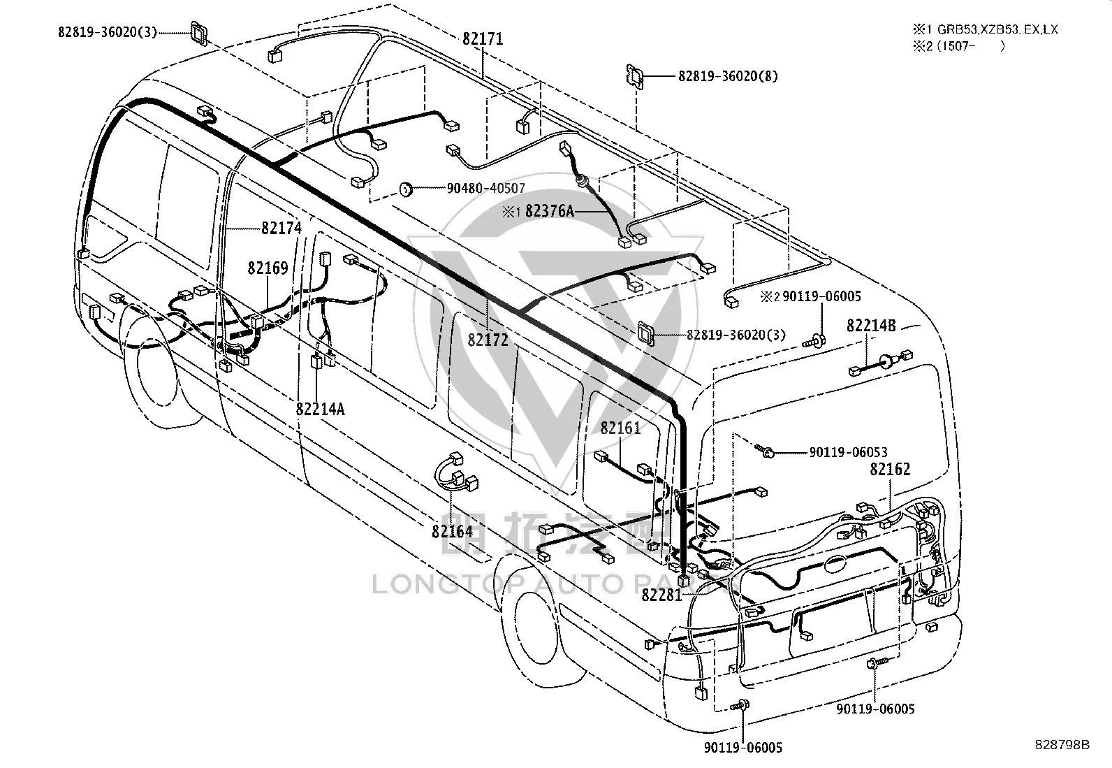 Roof Wiring Harness 82172-0S012 for Toyota Coaster