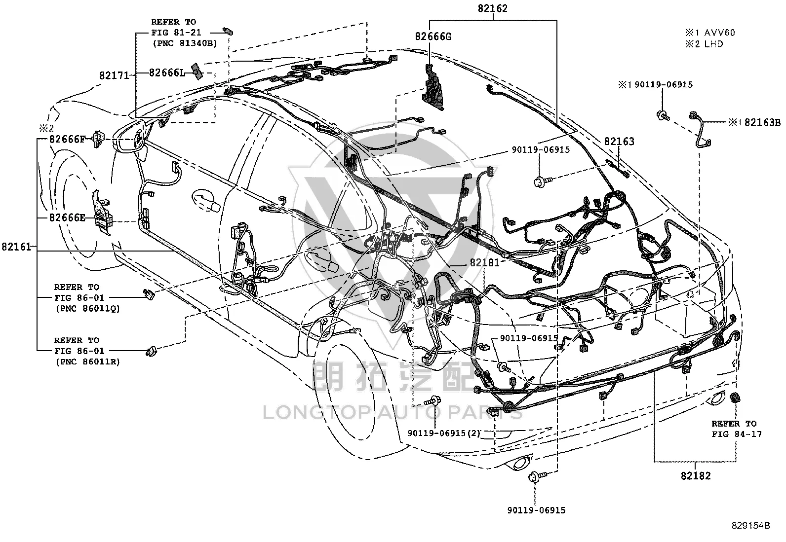 Rear Bumper Parking Sensor Wiring Harness 82182-33160 for Lexus ES