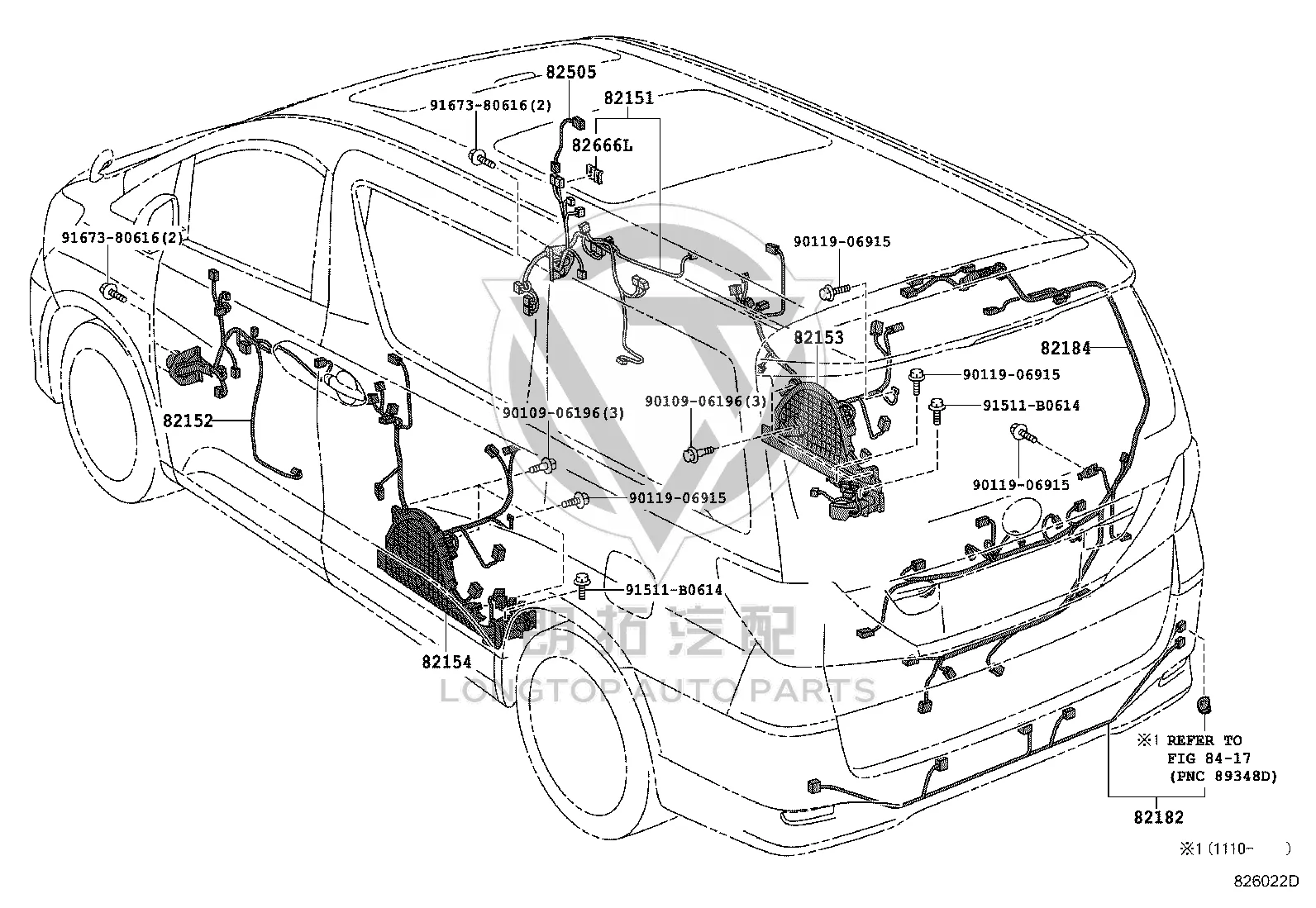 Rear Bumper Electrical Harness 82182-58061 for Toyota Alphard