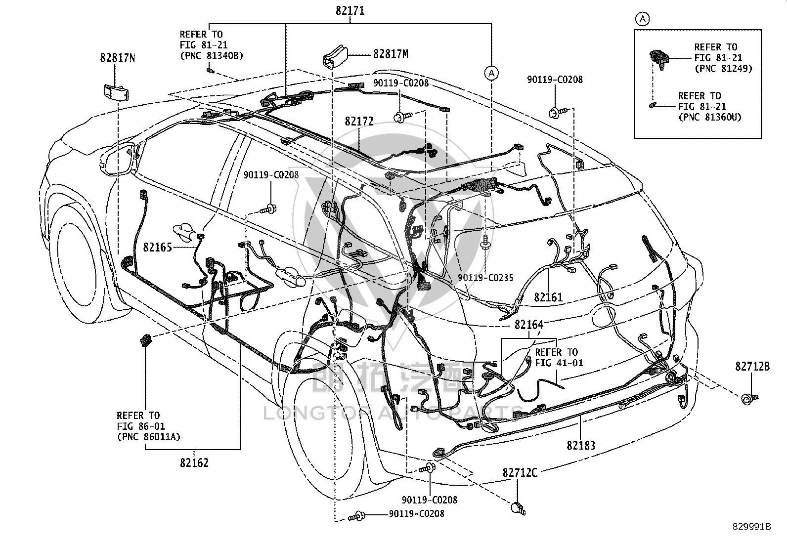 Rear Bumper Parking Sensor Wiring Harness 82183-0E050 for Toyota Highlander