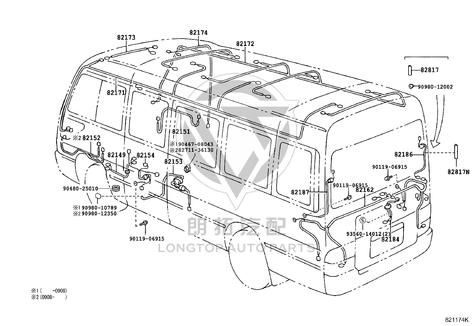 Rear Window No.2 Harness 82187-36010 for Toyota Coaster