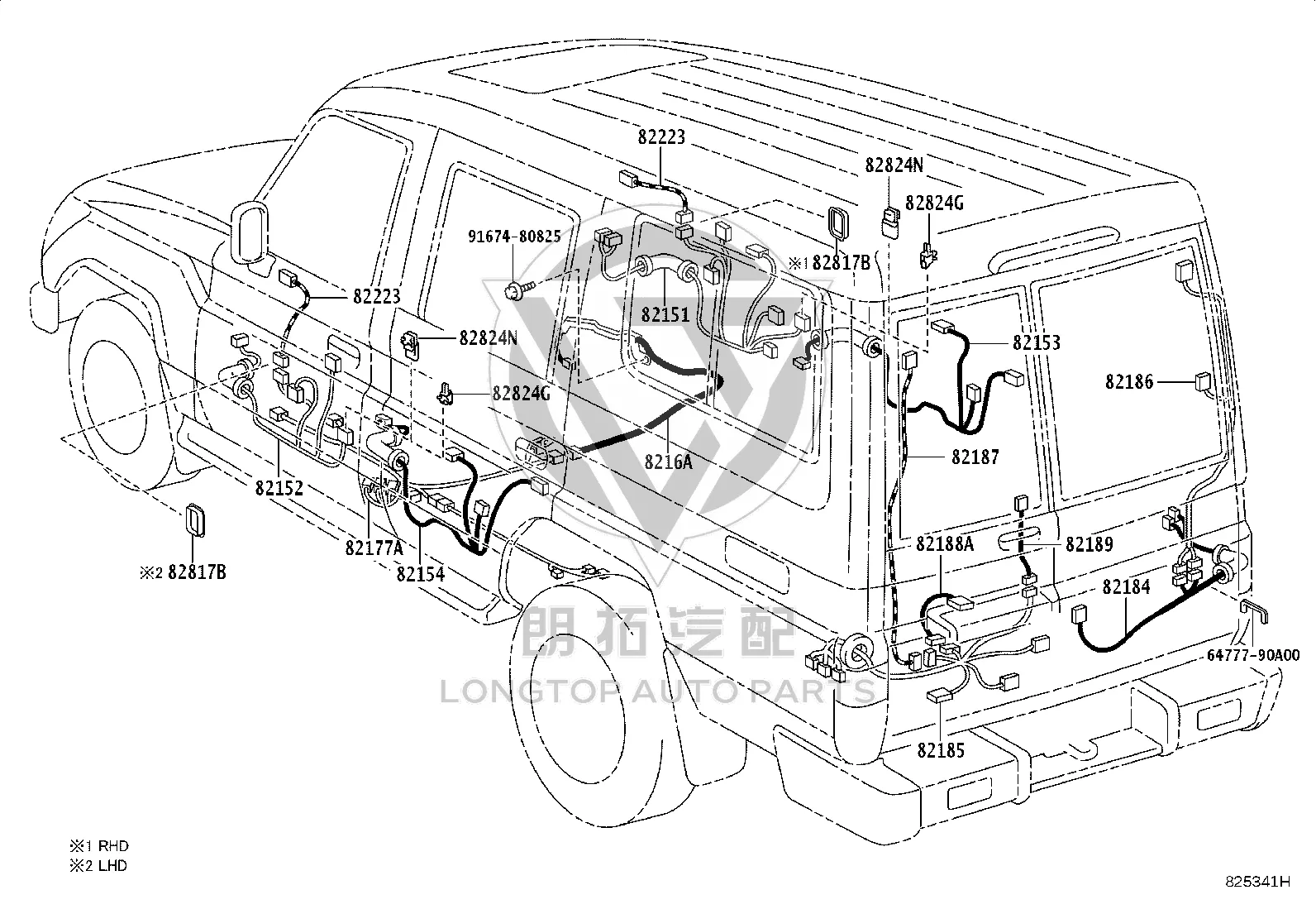 No.4 wire harness of tail gate 82189-60200 for Toyota Land Cruiser