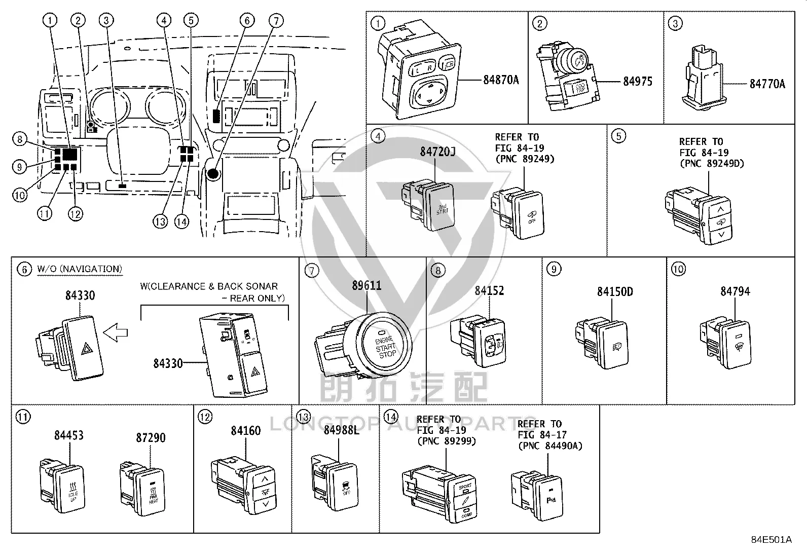 Hazard Warning Switch 84332-60411 for Toyota Land Cruiser Prado