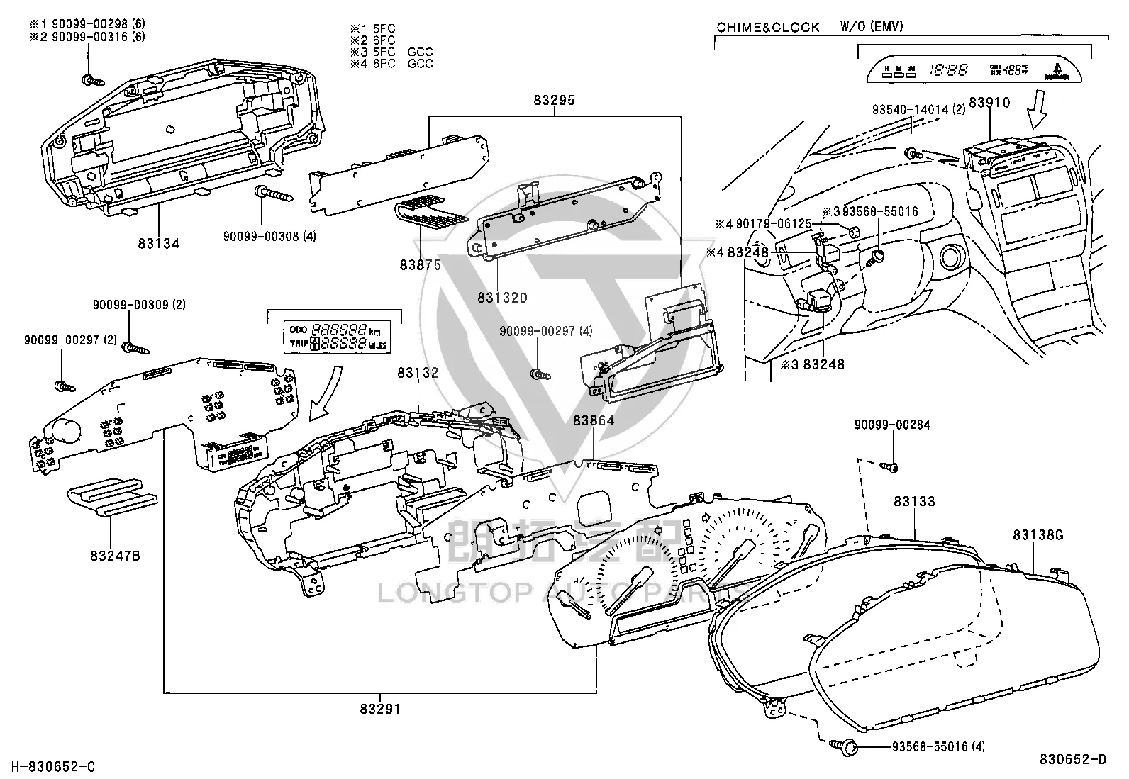 Combination Instrument Glass 83852-50100 for Toyota Celsior