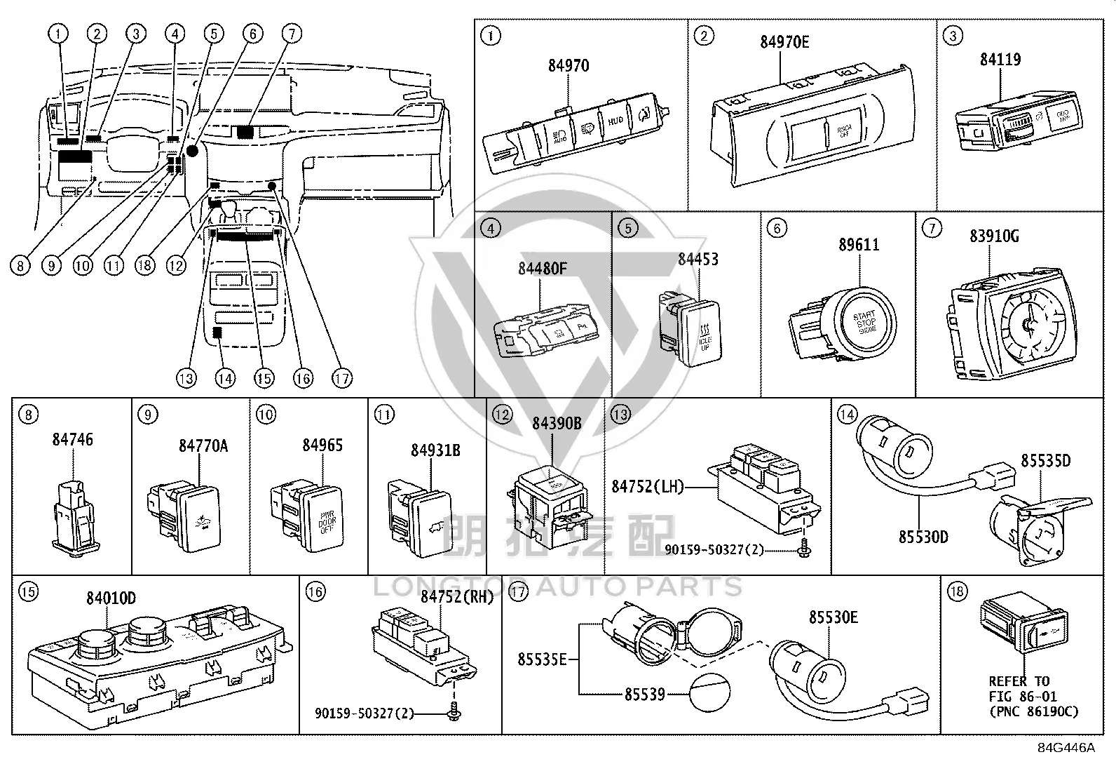 Electronic Parking Brake Switch 84390-60010 for Lexus LX450D