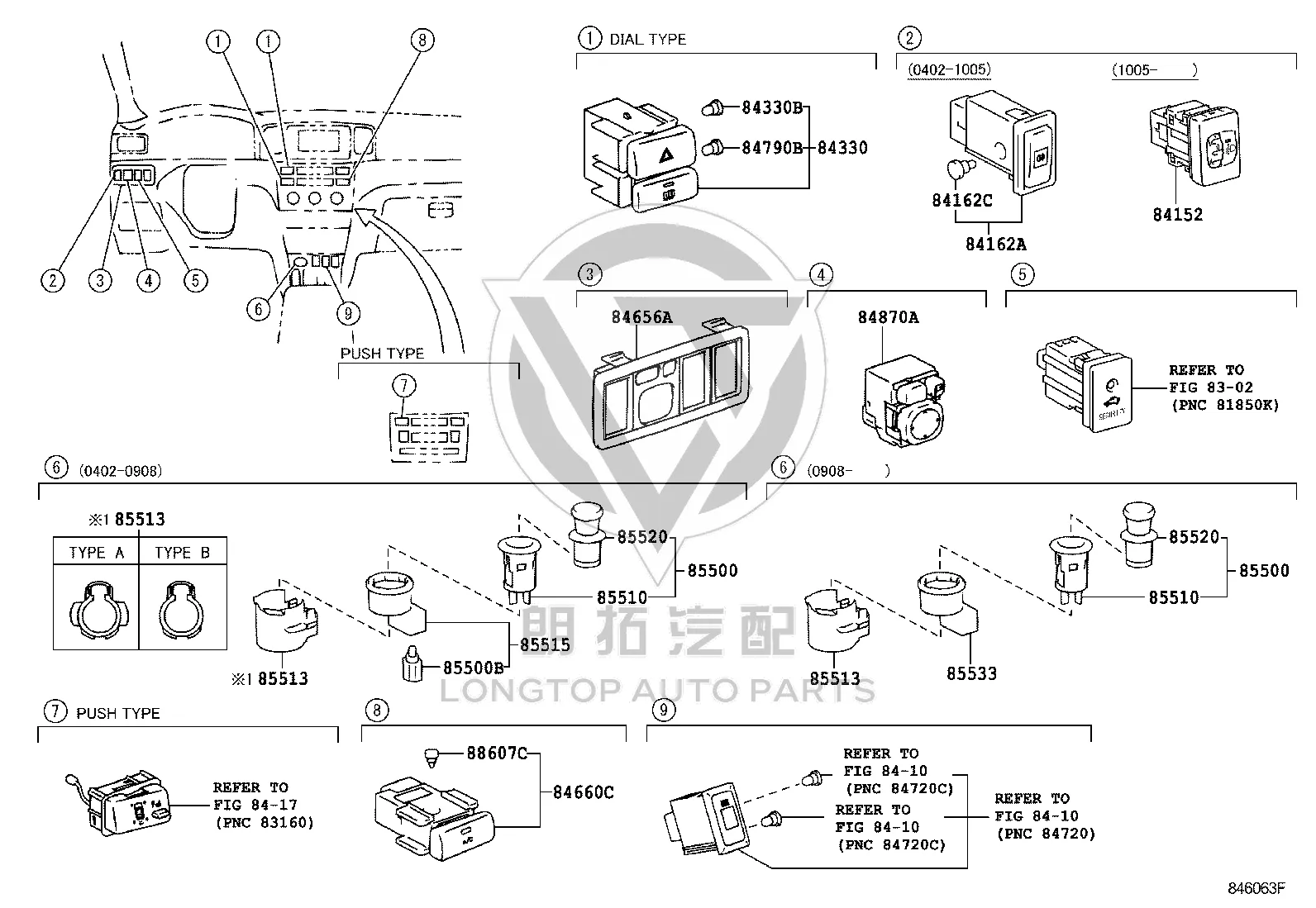 Emergency Hazard Switch 84332-12450 for Toyota Corolla