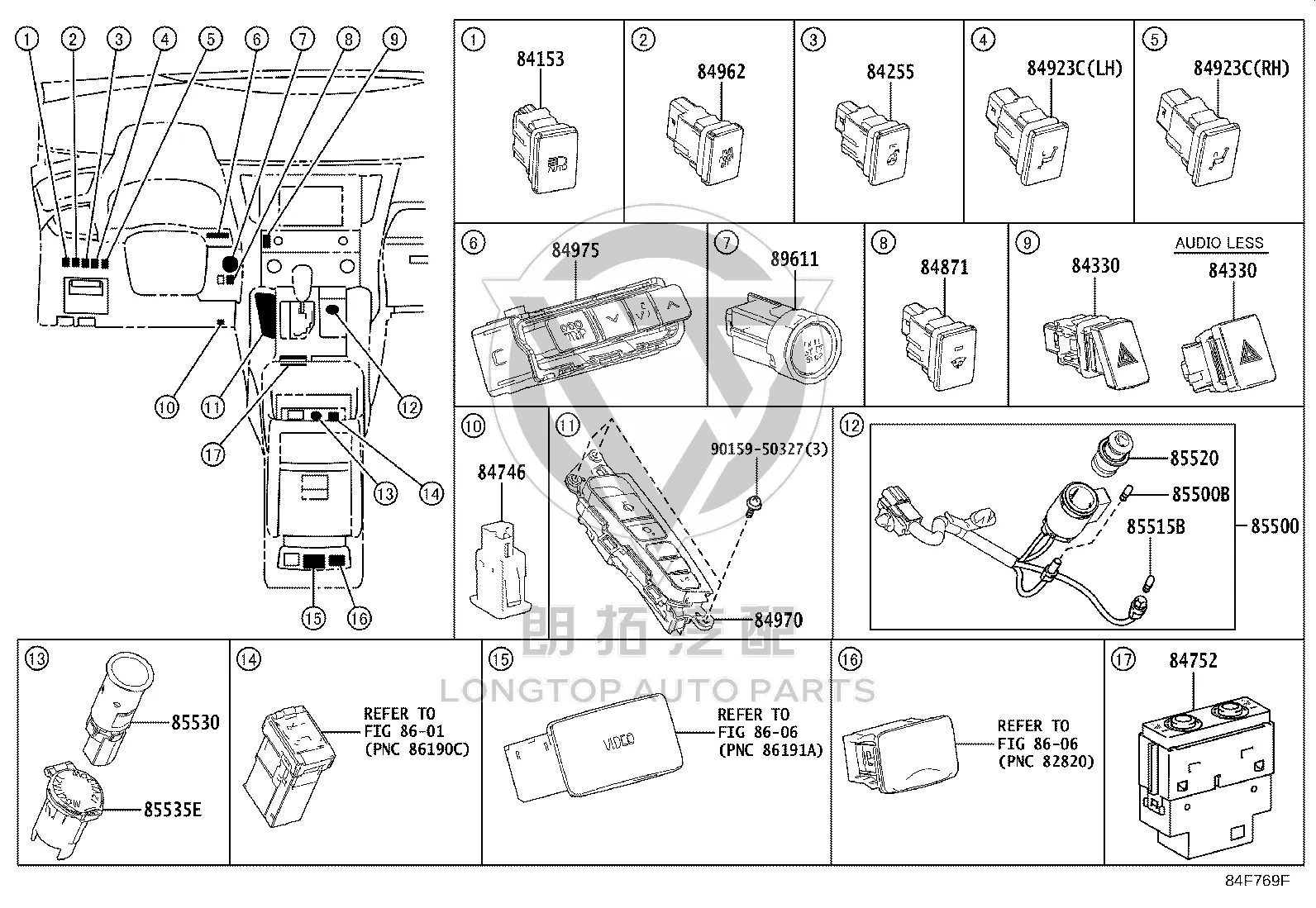 Hazard Warning Switch 84332-58041 for Toyota ALPHARD