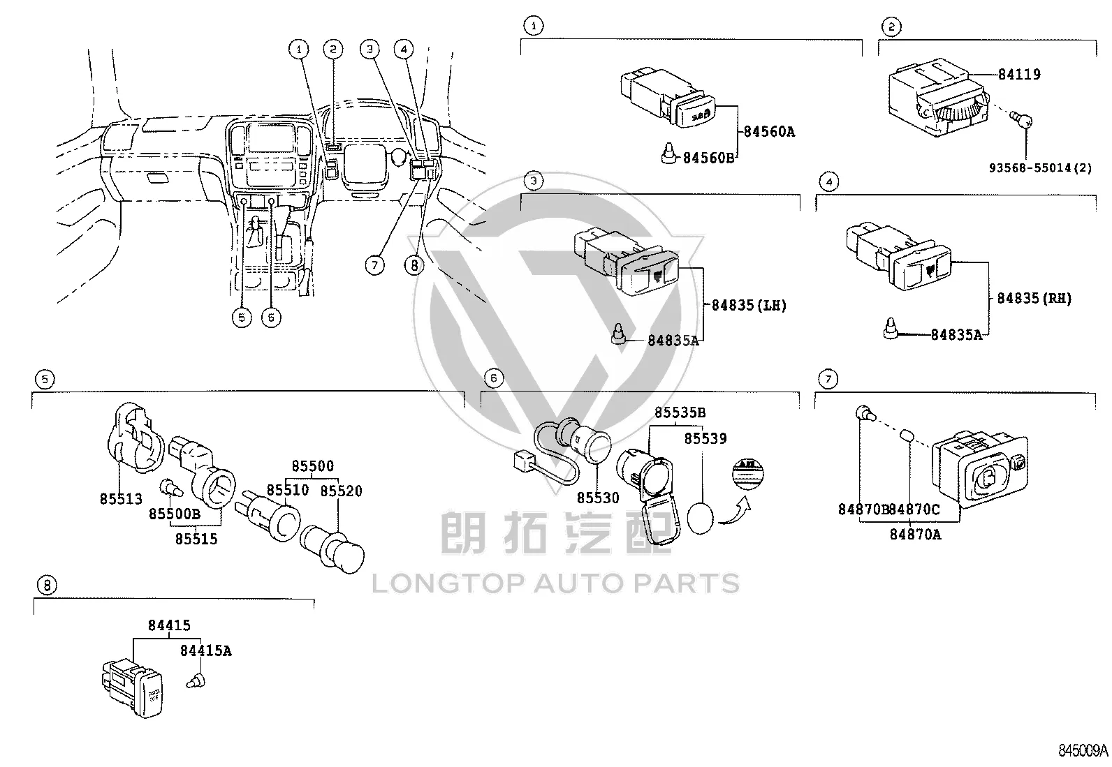 Curtain type air bag cut-off switch 84415-60010 for Lexus LX470