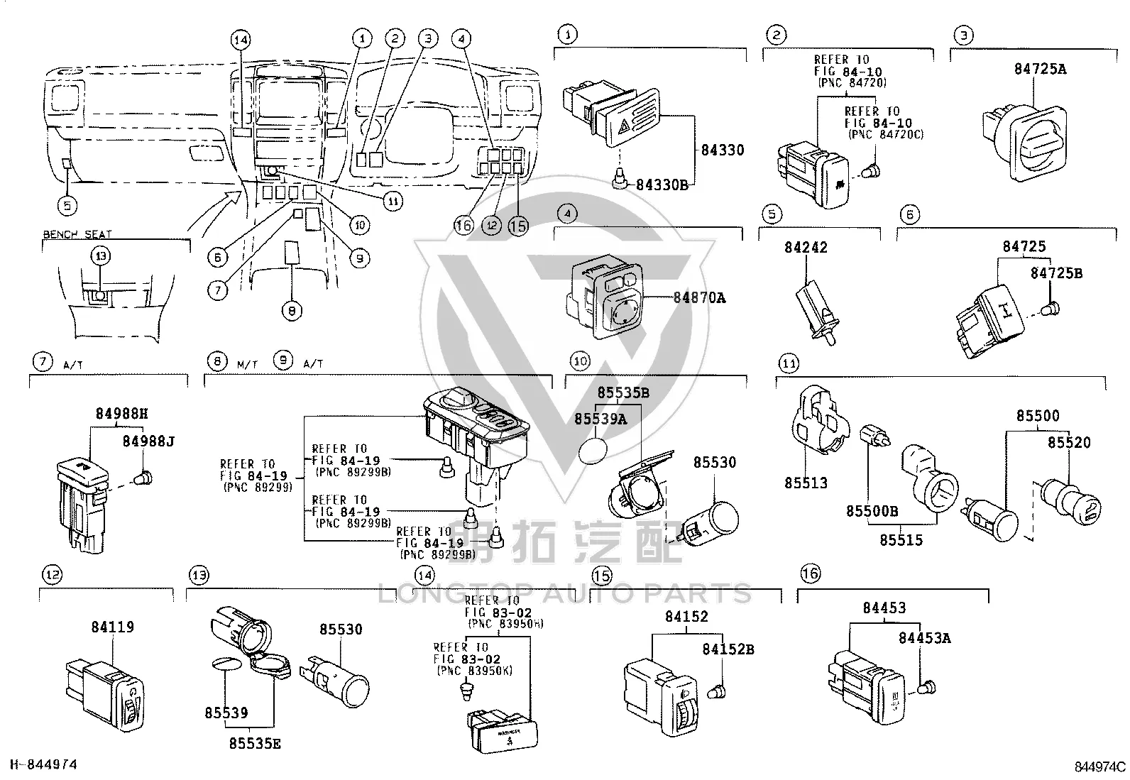 Center Differential Lock Switch 84725-60080 for Toyota Land Cruiser Prado