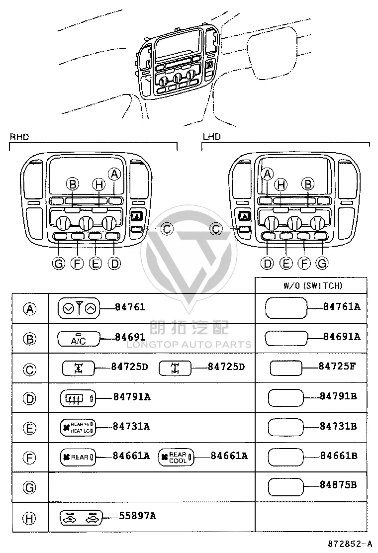Differential Lock Switch Button 84725-60090 for Toyota Land Cruiser