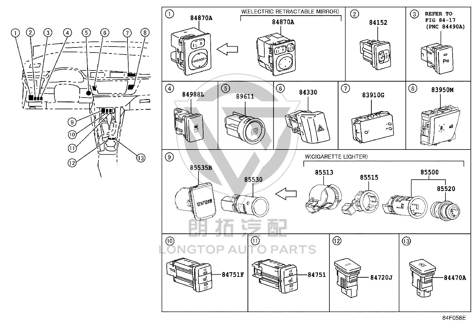 Passenger Seat Heater Switch 84751-0R040 for Toyota Corolla