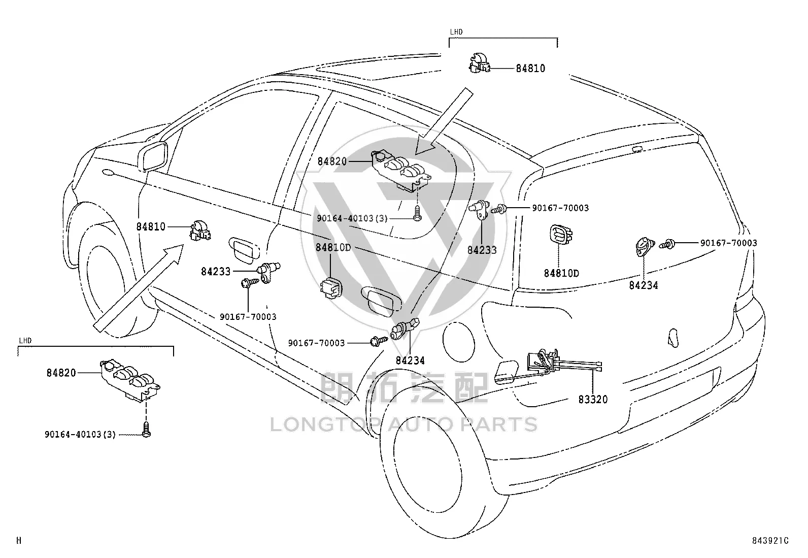 Front door glass lift switch (right) 84810-0D010 for Toyota Yaris
