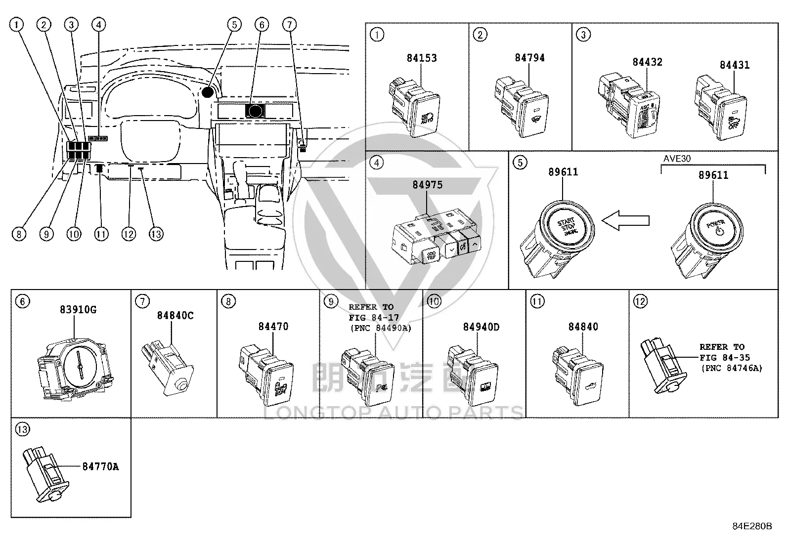 Tailgate Opener Switch 84840-24020 for Toyota Avalon