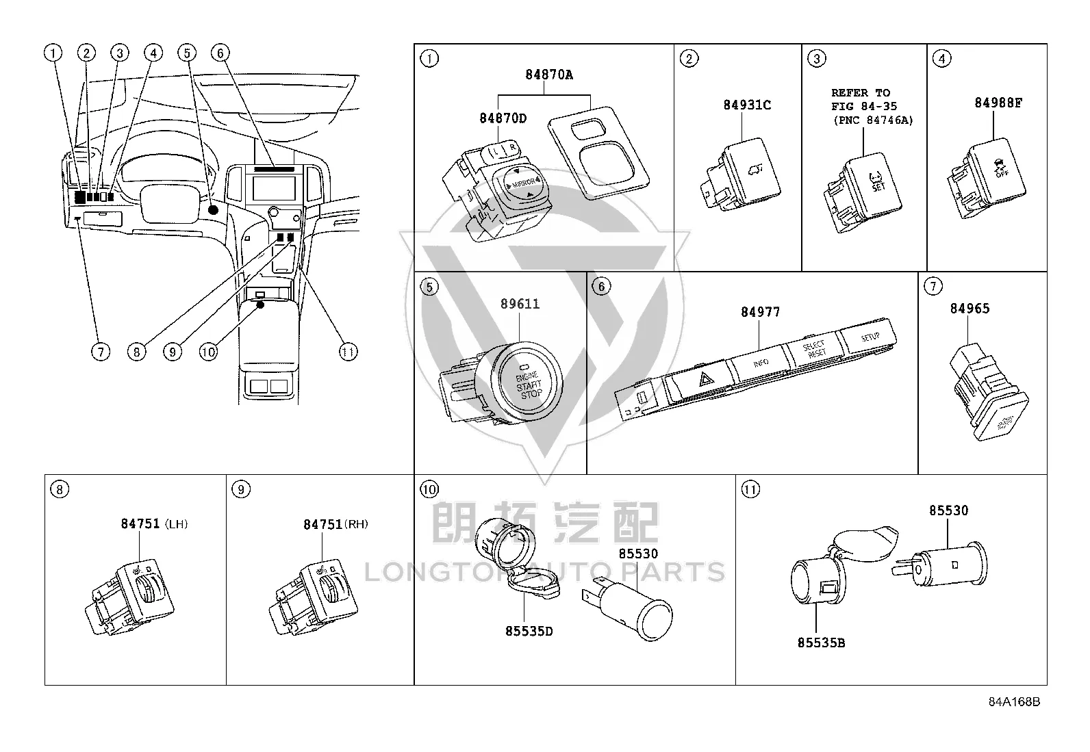 Rearview Mirror Adjustment Switch 84870-0T010B0 for Toyota Sienna