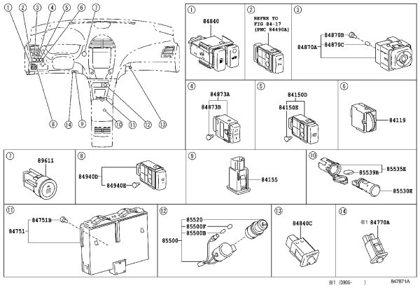 Rear Sunshade Switch Assembly 84940-33030 for Lexus ES240