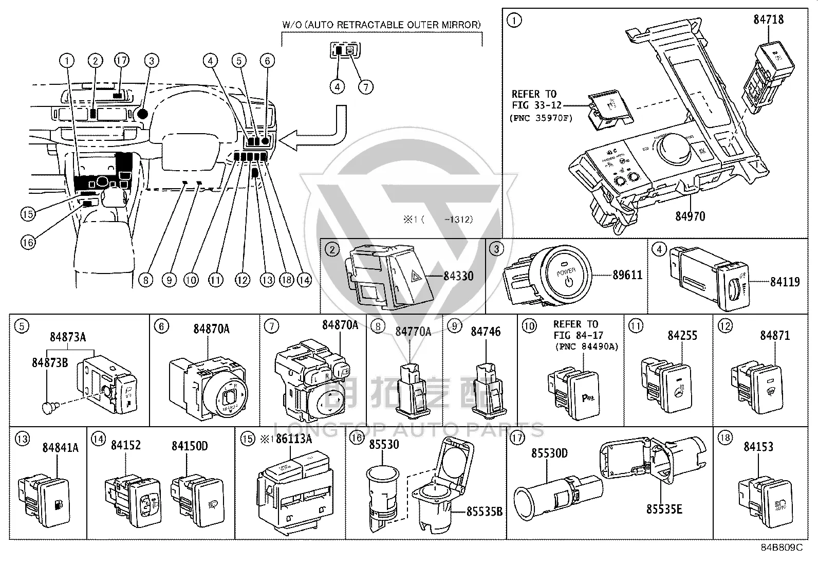 Rearview Mirror Adjustment Switch 84872-58010 for Toyota Alphard