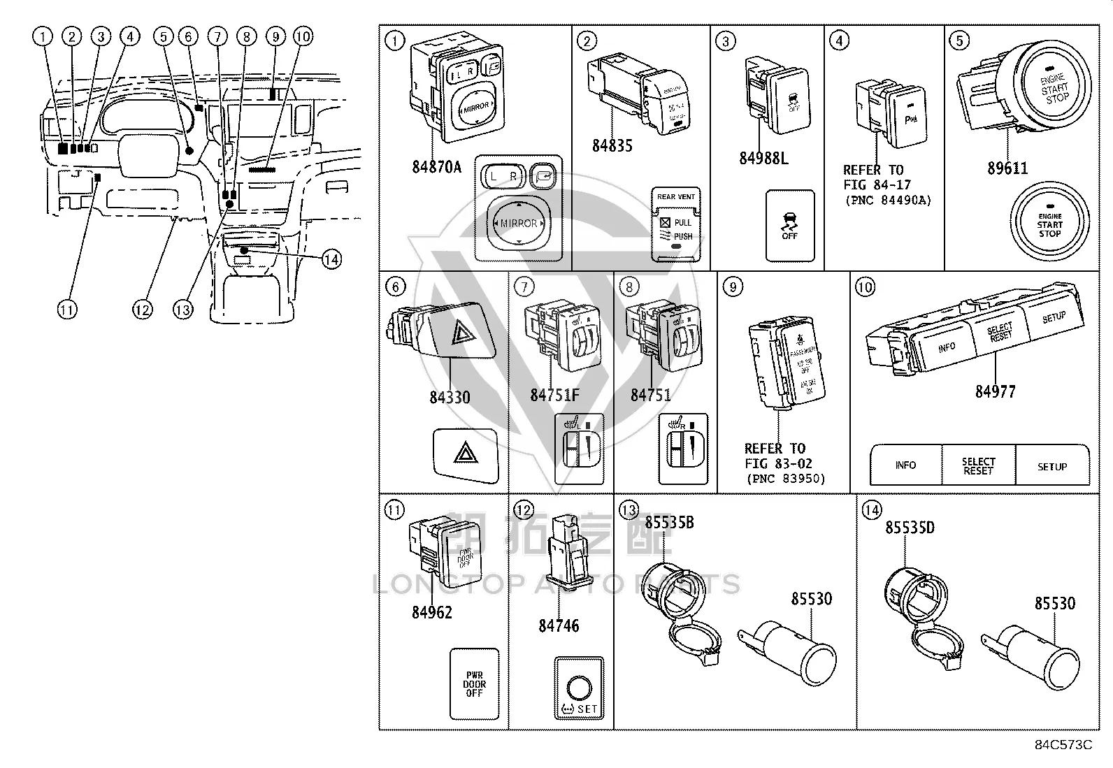 Power Sliding Door Master Switch 84962-0R021 for Toyota Sienna