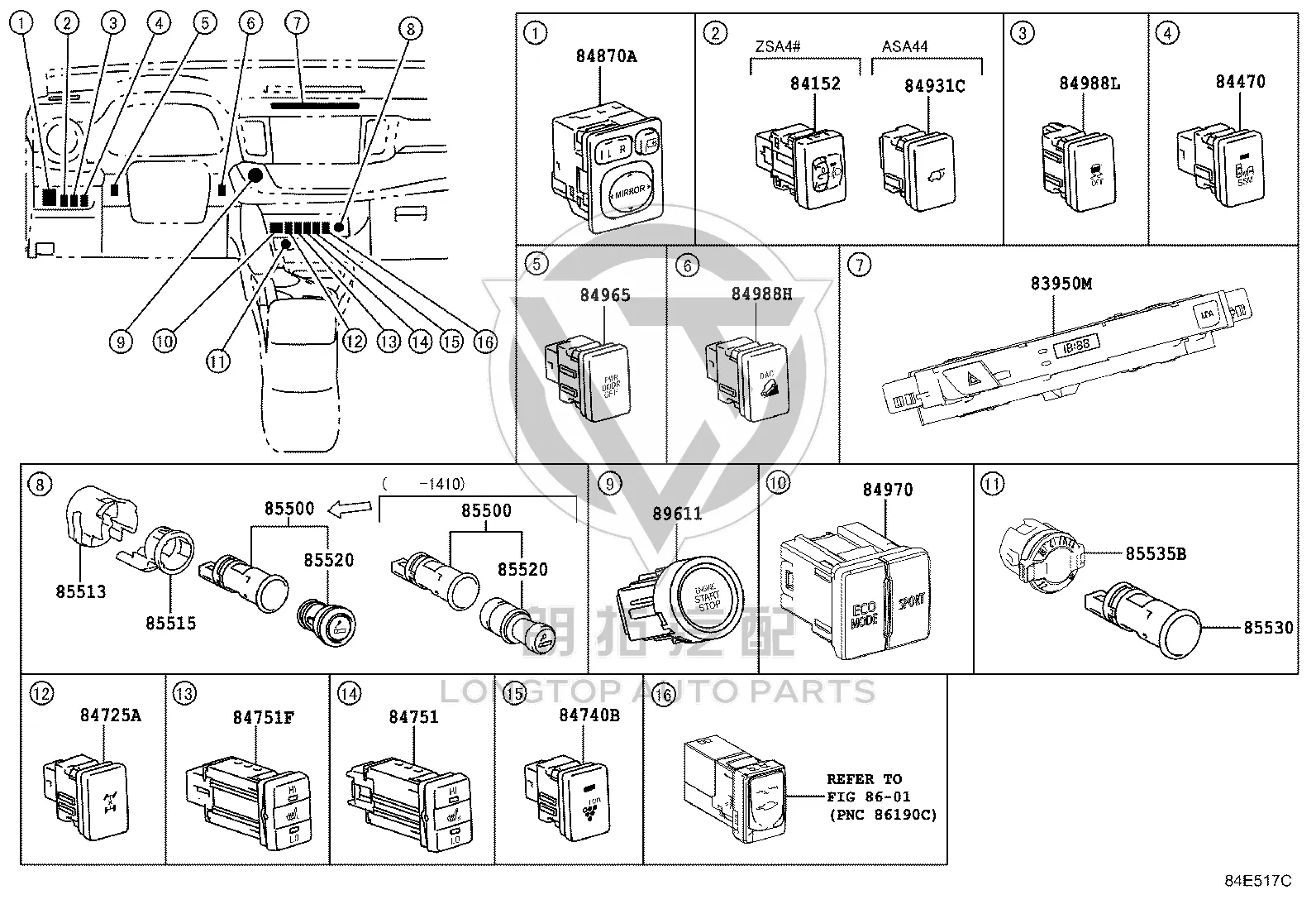 Tailgate Release Switch 84962-0R030 for Toyota RAV4