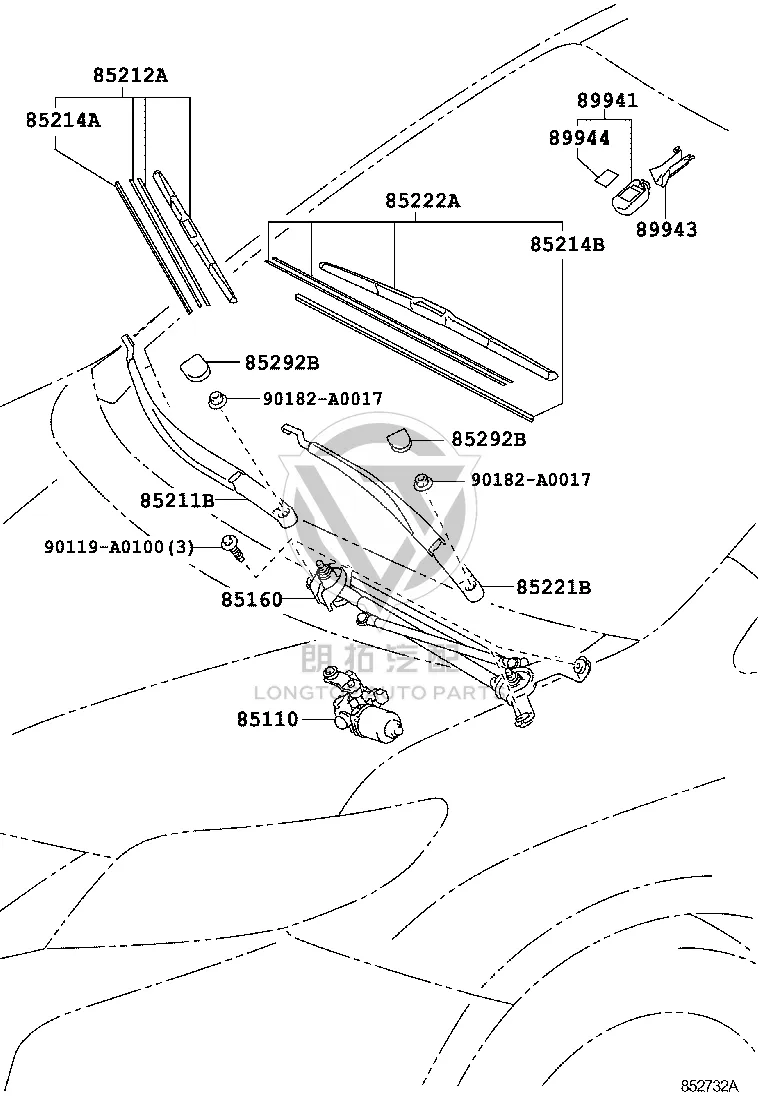 Front Windshield Wiper Arm 85211-08030 for Toyota Sienna