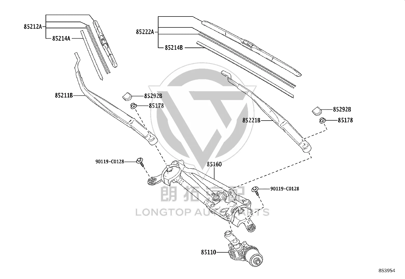Front windshield wiper blade (left) 85222-02320 for Toyota IZOA