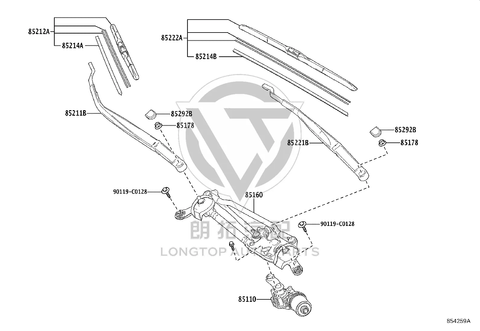 Front windshield wiper blade (left) 85222-02330 for Toyota C-HR