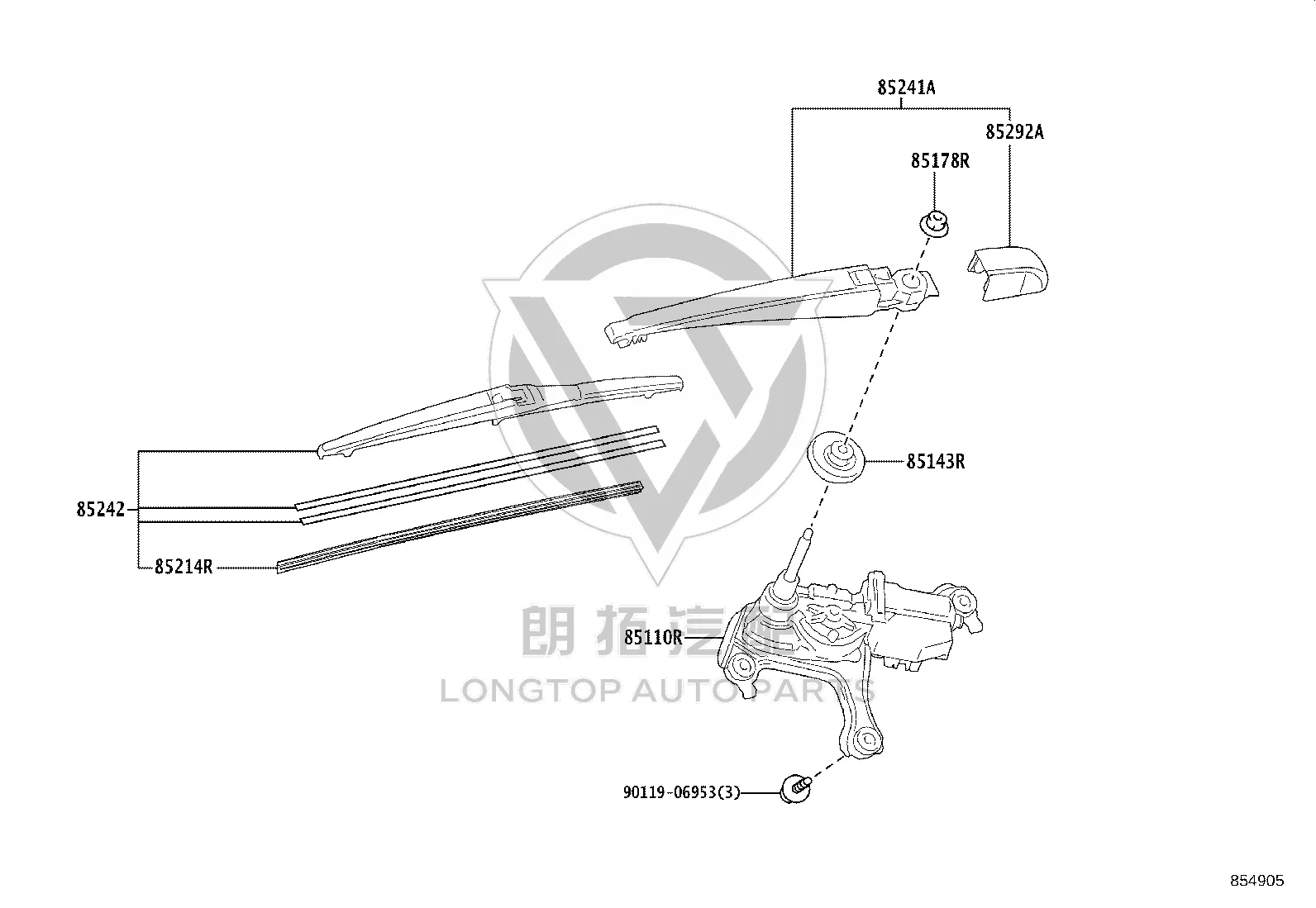 Tail Cover Glass Wiper Arm 85241-76020 for Lexus UX