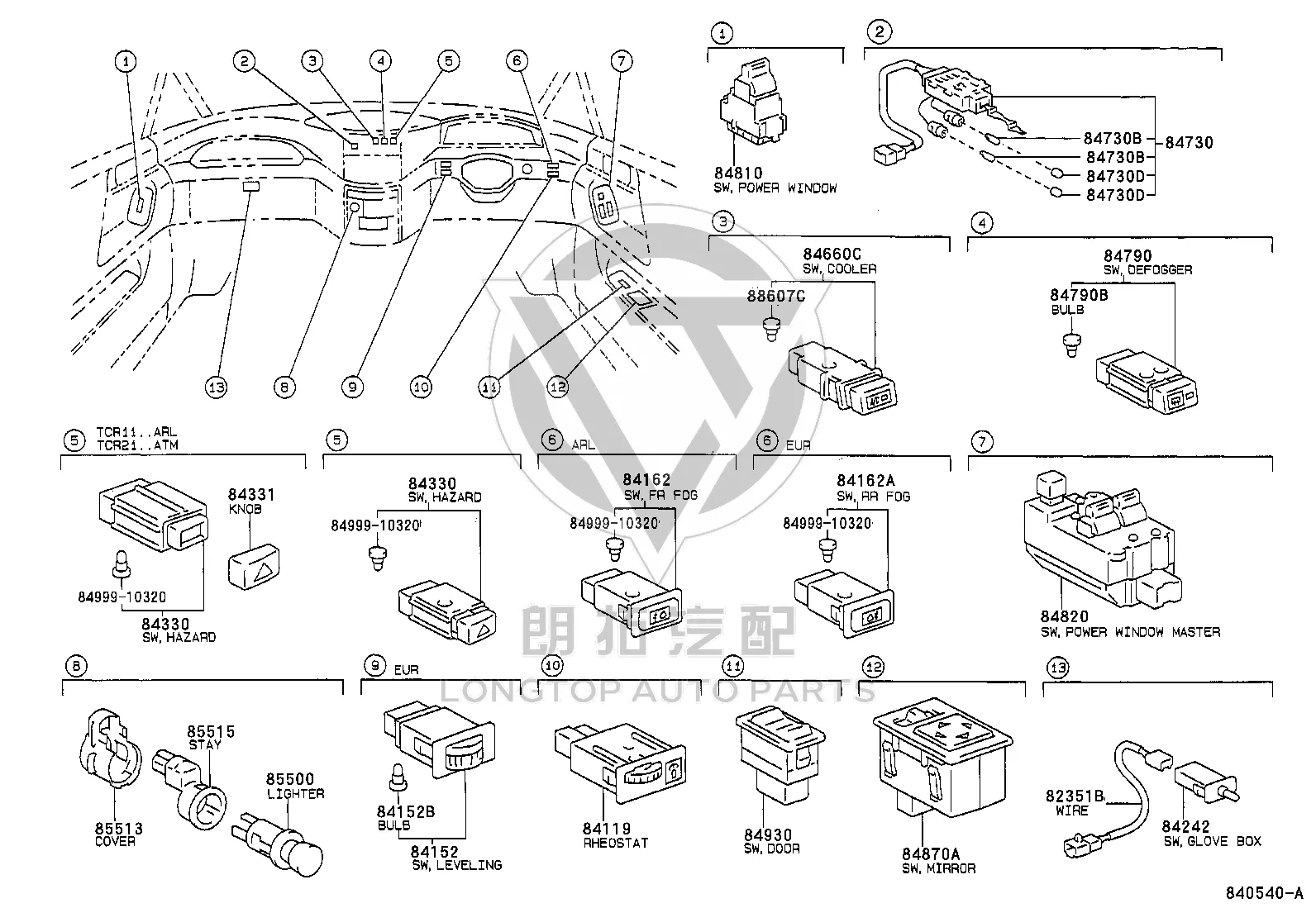 Cigarette Lighter Trim Panel 85513-28020 for Toyota Previa