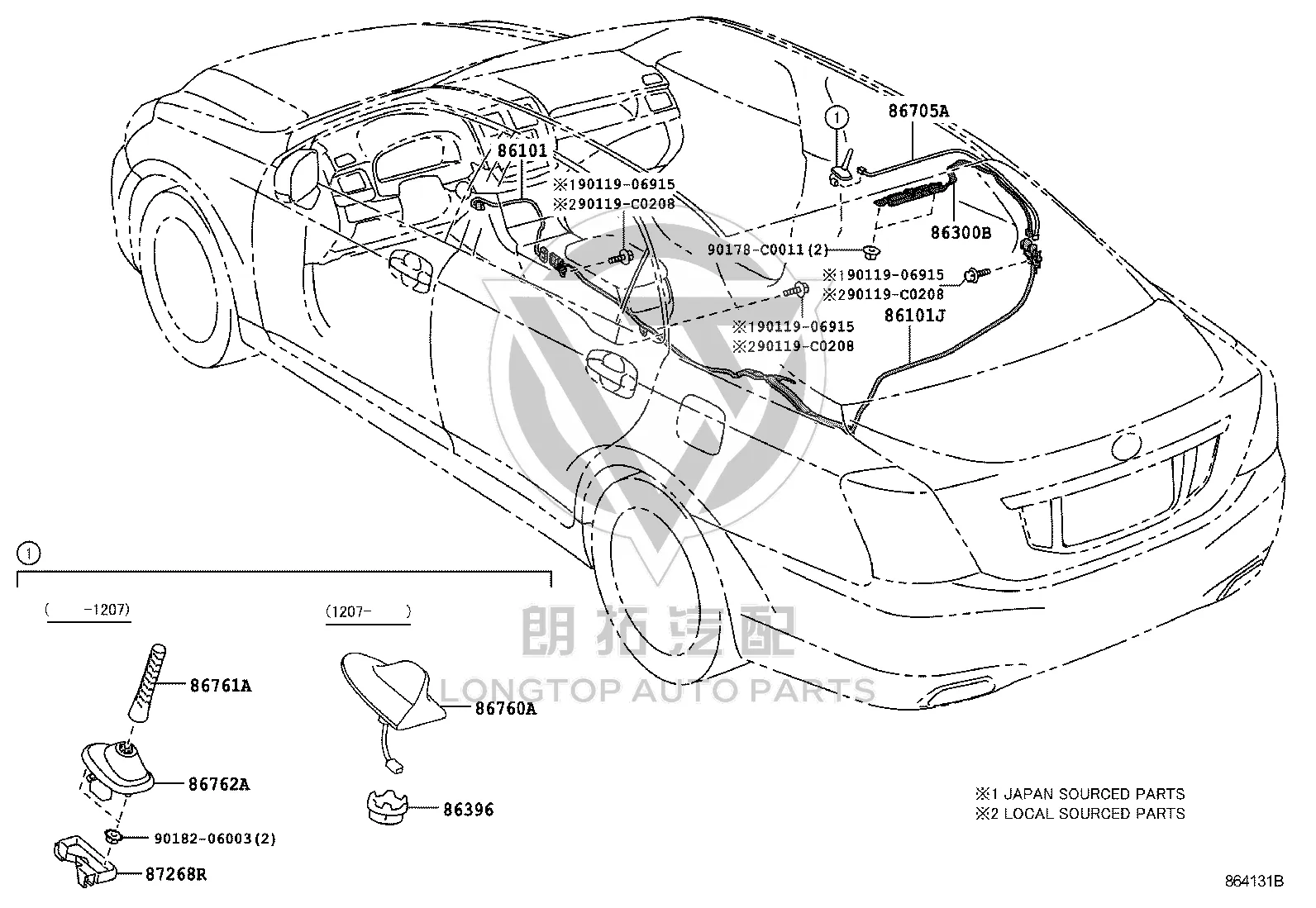 Telephone Antenna Wire Sub-Assembly 86705-0N070 for Toyota Crown