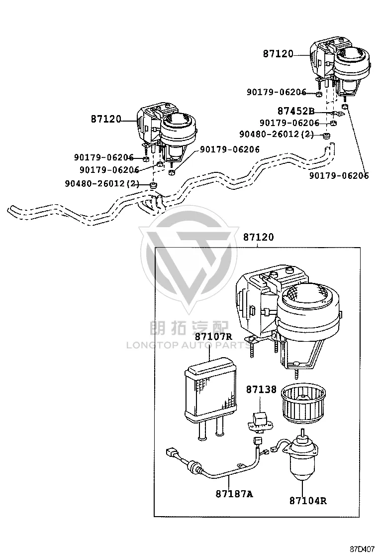 Rear Heater Unit Sub-Assembly 87107-36220 for Toyota Coaster