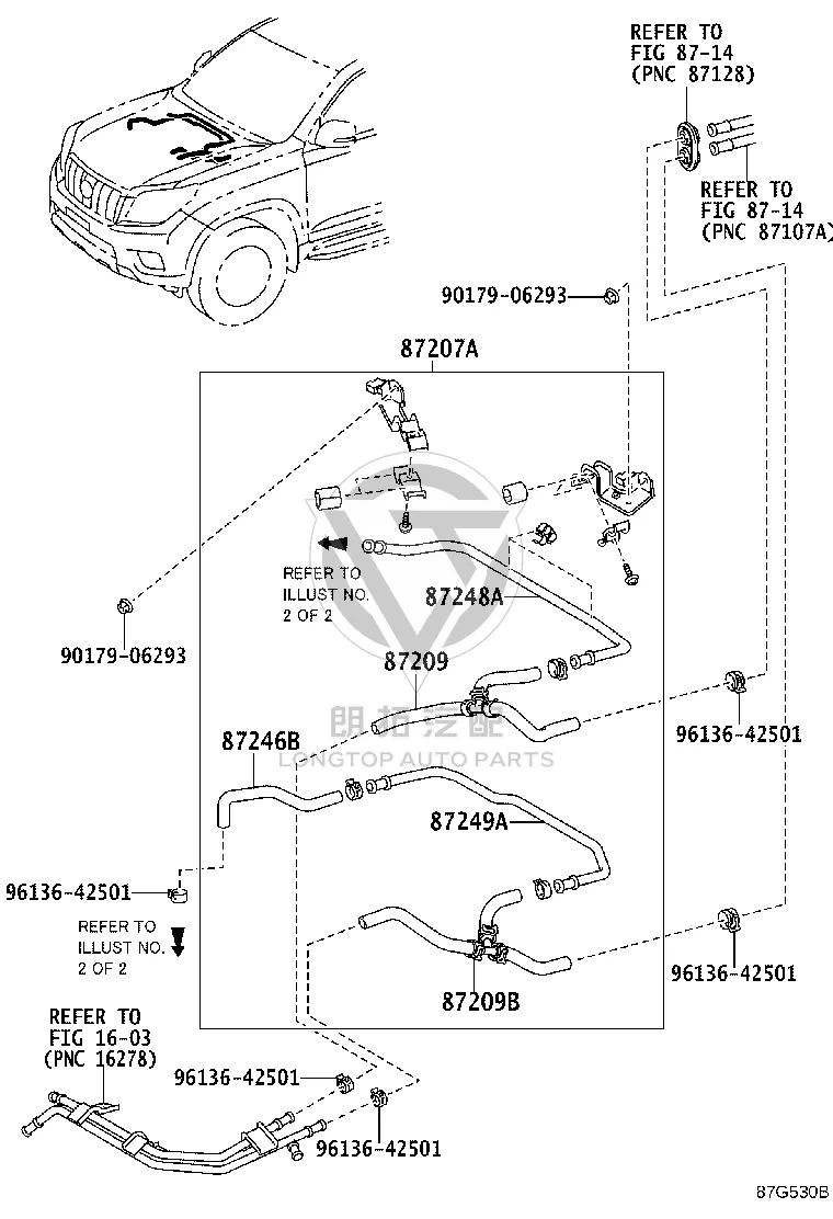 Water Hose Sub-Assembly 87209-60D60 for Toyota Land Cruiser Prado