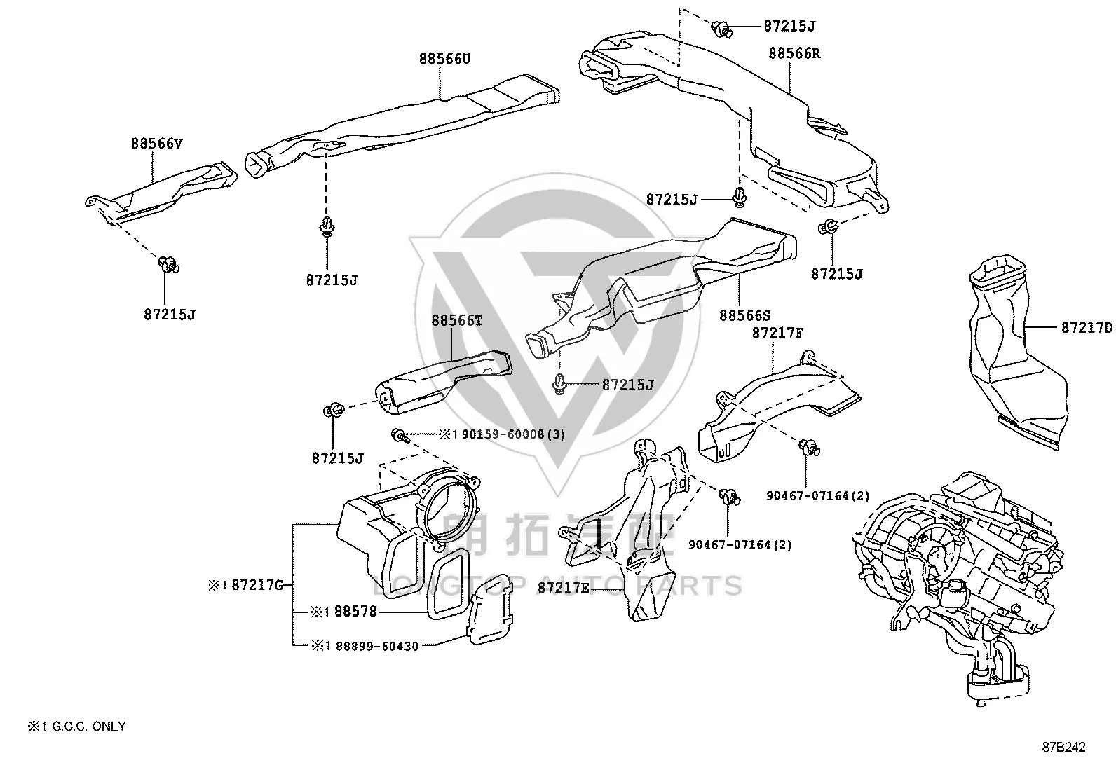 Side-part No.4 Rear Air Duct 87212-60240 for Toyota Land Cruiser Prado