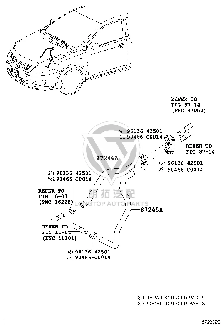 Heater Inlet Water Pipe 87245-02K30 for Toyota Corolla