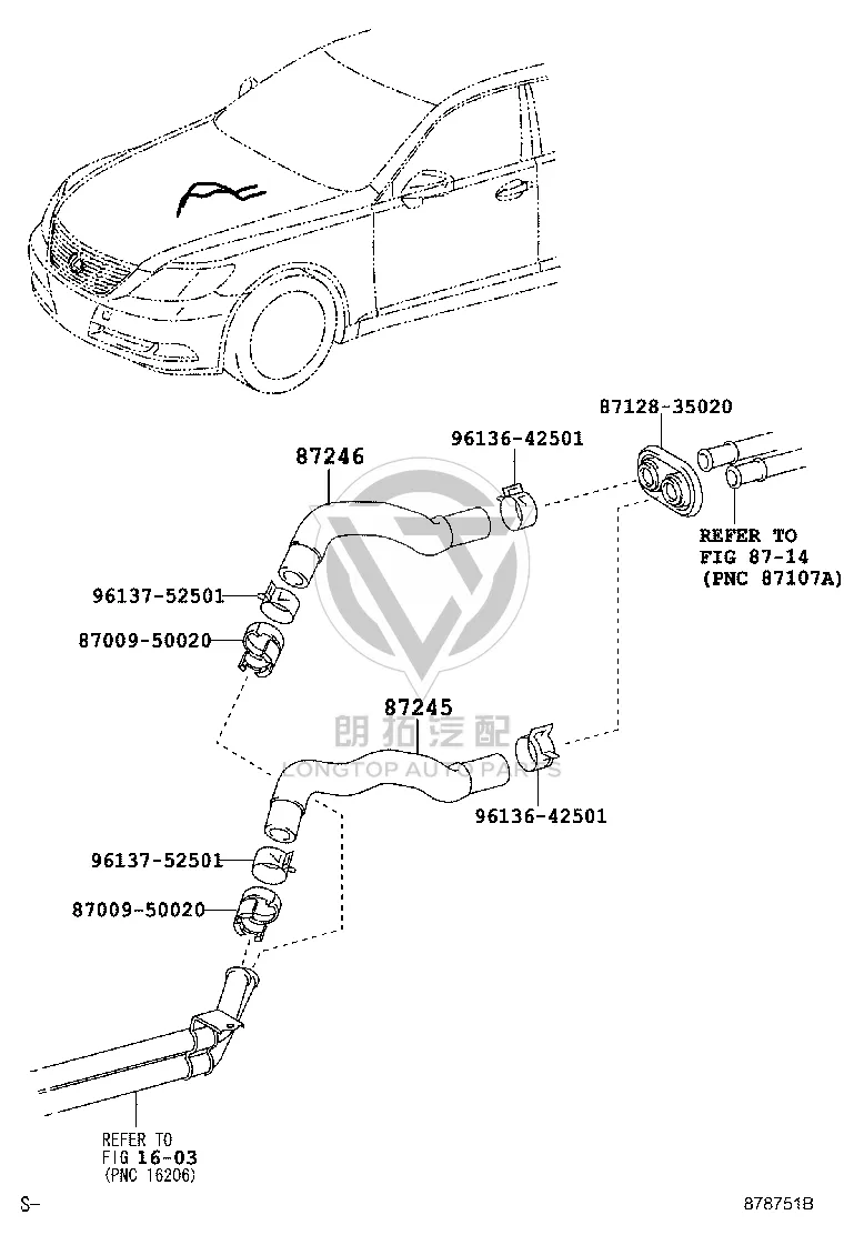 Heater Inlet Hose 87245-50370 for Lexus LS460