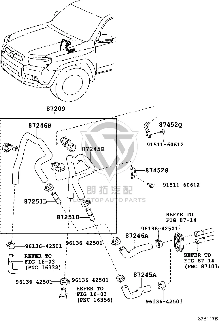 Rear Heater Water Inlet Hose 87245-60D50 for Toyota 4RUNNER