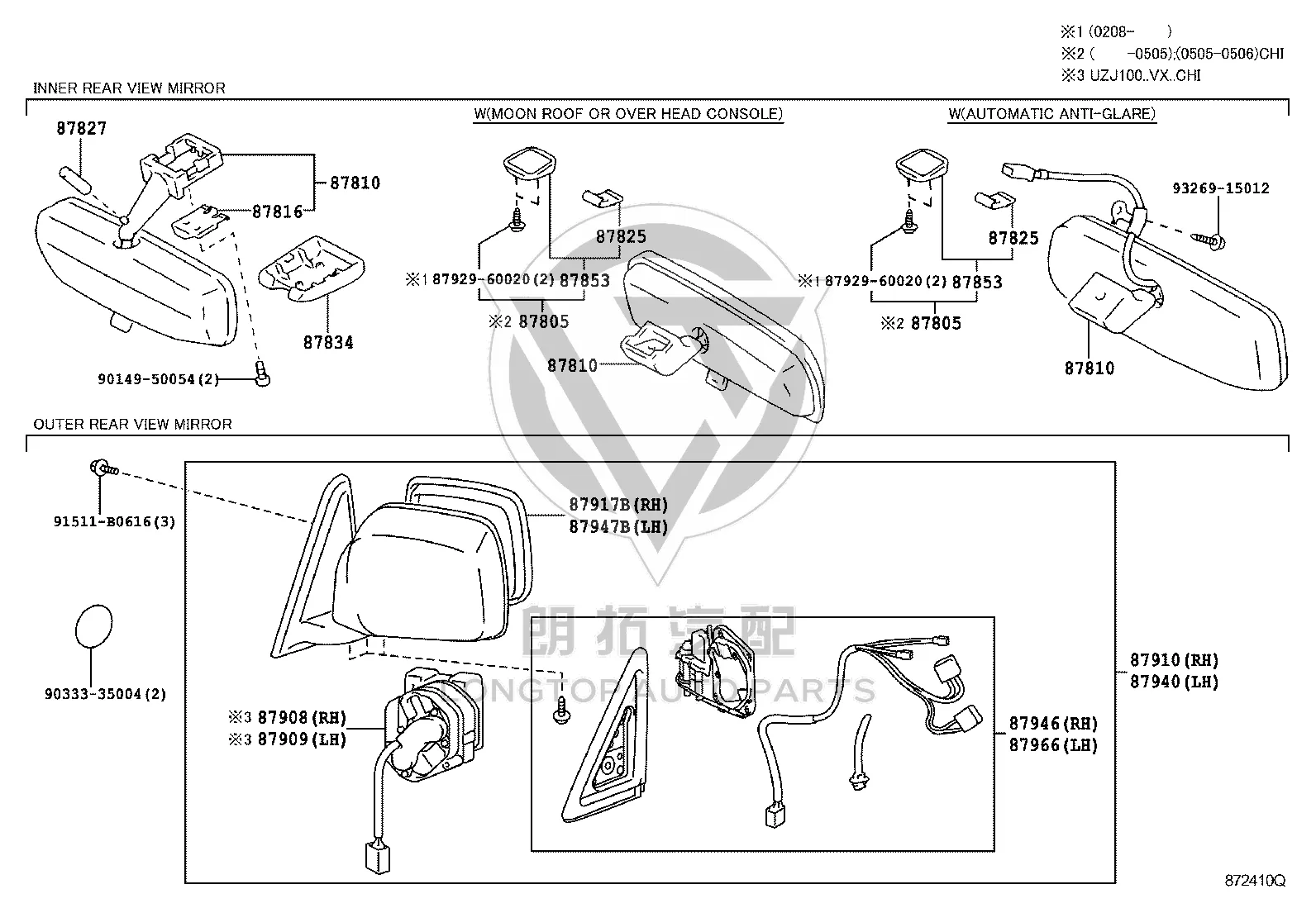 Left Rearview Mirror Assembly 87940-60791 for Toyota Land Cruiser 100