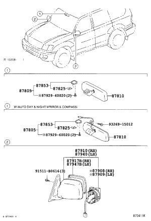 Rearview Mirror (Left) 87961-60720 for Lexus LX470