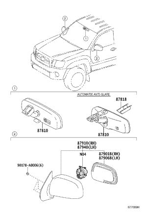 Interior Rearview Mirror 87810-0W061 for Toyota Highlander