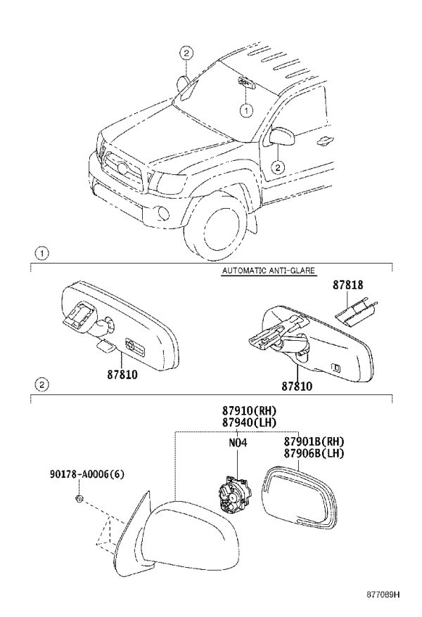 Interior Rearview Mirror 87810-0W061 for Toyota Highlander