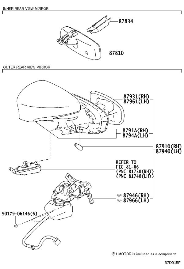 Mirror Motor Mounting Bracket (Left) 87909-33B20A0 for Lexus ES