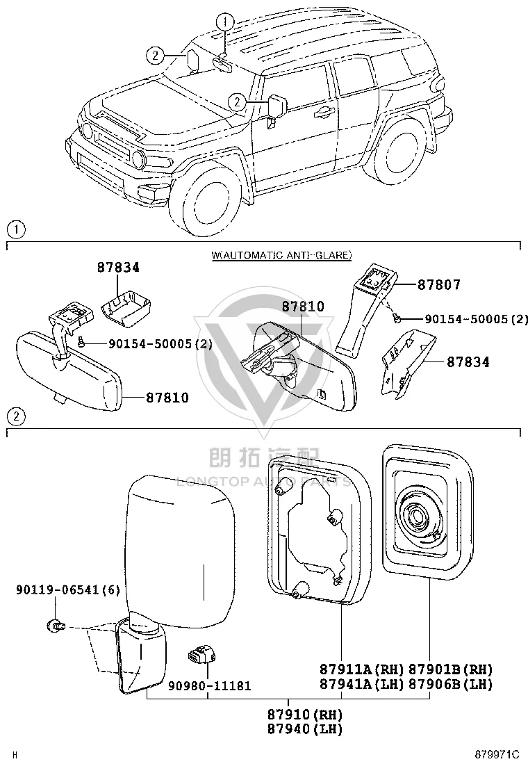 Rearview Mirror Subassembly Left 87940-35A80 for Toyota FJ Cruiser