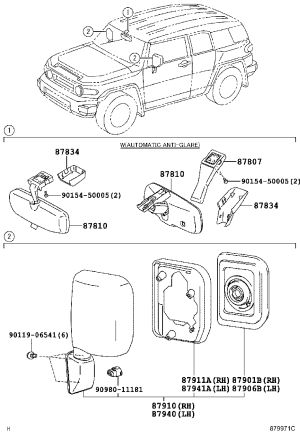 Rearview mirror subassembly (right) 87910-35B10 for Toyota FJ Cruiser