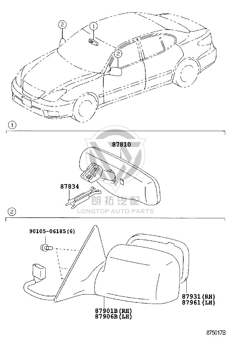 Rearview Mirror Subassembly RH 87901-33100C0 for Lexus ES300