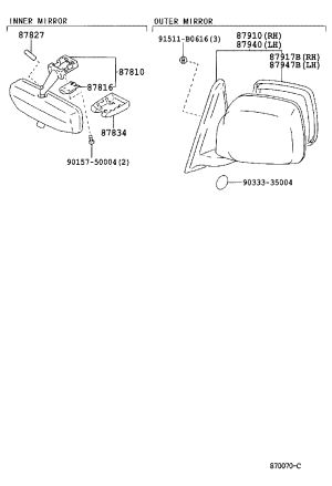 Rearview Mirror Sub-Assembly RH 87910-60540 for Toyota Land Cruiser