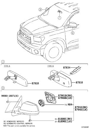 Side Mirror Assembly (Right) 87910-0C213 for Toyota Tundra