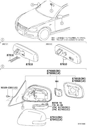 Rearview Mirror Sub-Assembly RH 87908-0P040 for Toyota Reiz