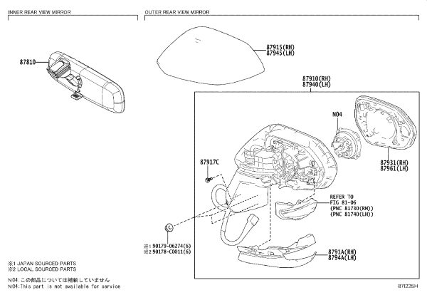 Rearview Mirror Half Assembly 87910-02P80 for Toyota Allion