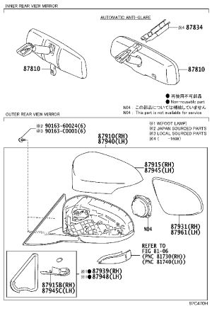 Rearview Mirror Assembly (Right) 87910-06491C0 for Toyota Camry