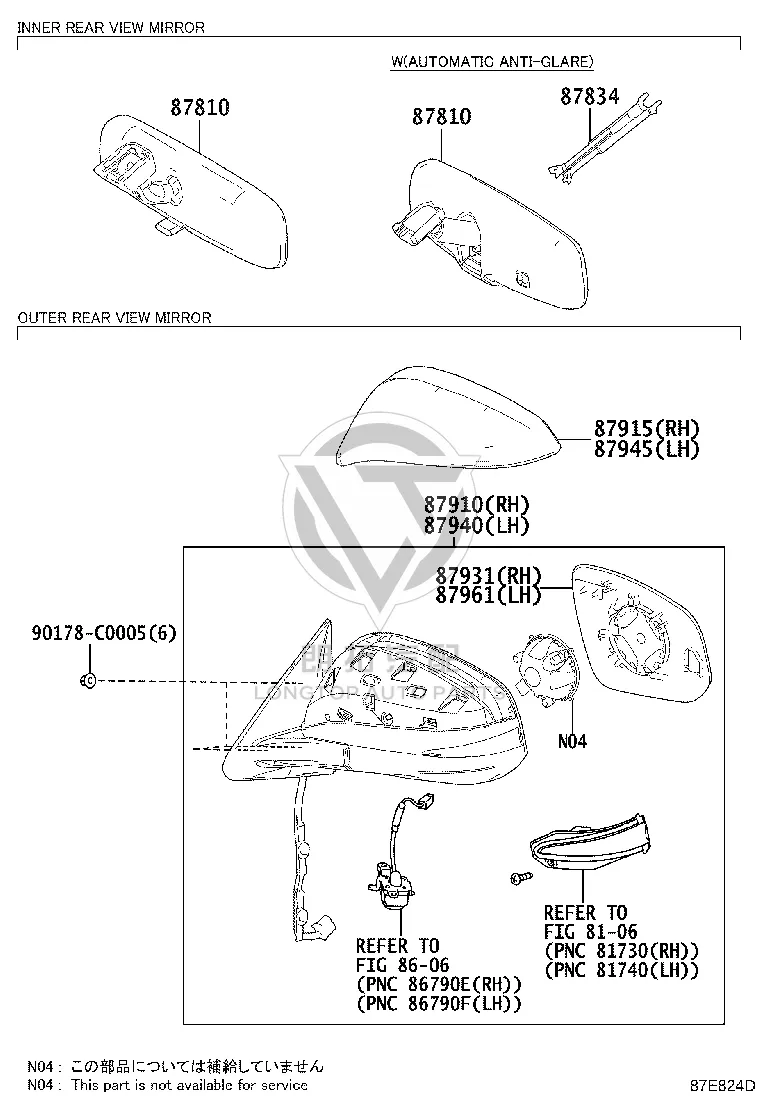 Rearview Mirror Housing (Right) 87915-0E901 for Toyota Highlander
