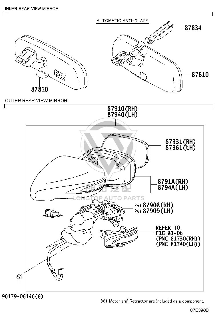 Side Mirror Assembly Left 87940-53390B2 for Lexus IS250