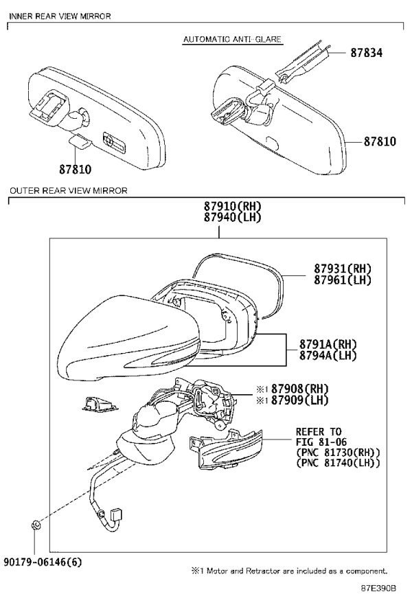 Rear Mirror Assembly 87910-53590C1 for Lexus IS250
